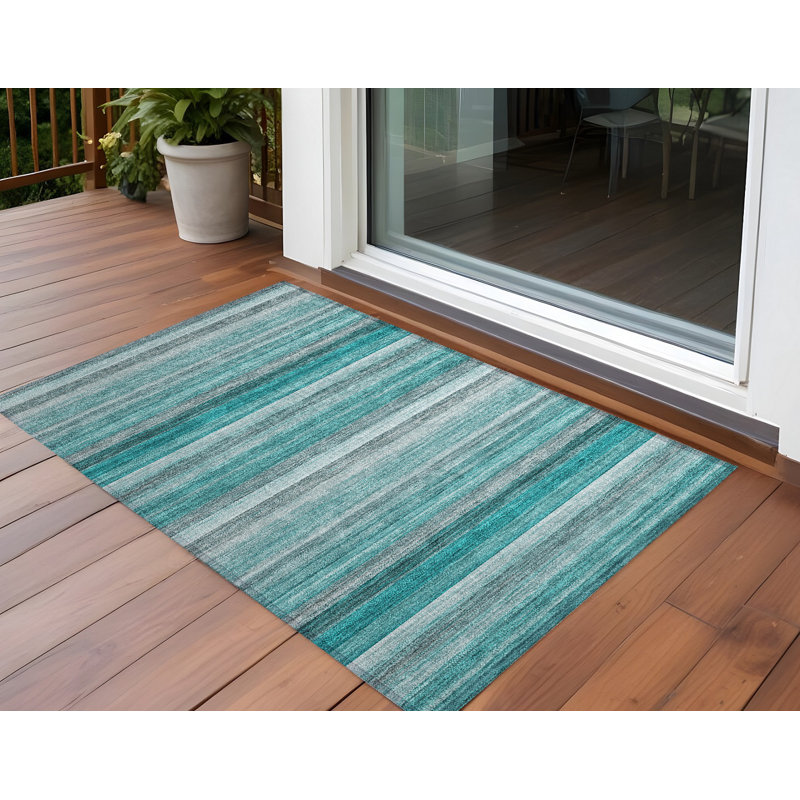 Tapis extérieur antidérapant lavable à rayures bleu sarcelle 2 pi x 3 pi