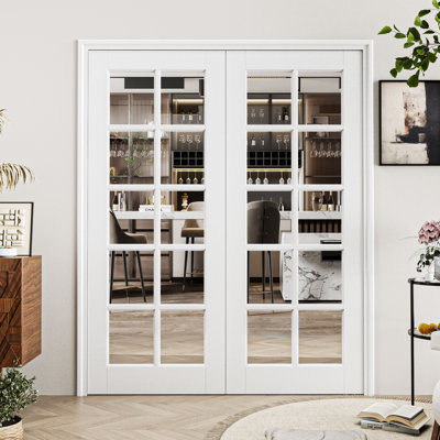 Interior Clear Glass Door 10 Lite Primed Pantry Door Slab Solid Core Modern Standard Door For French Door Without Hardware