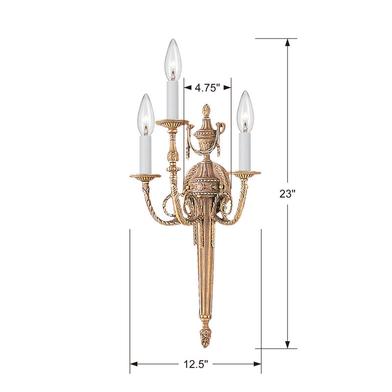 Lampe murale bougie 3 lumières Beldon, Laiton mat