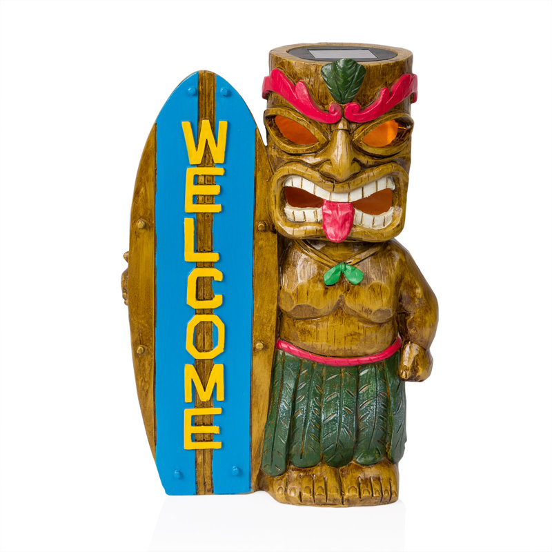12"H Solar-Powered Tiki Statue with LED Lights