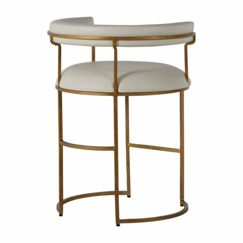 Mack White Leather and Gold Metal Counter Stool