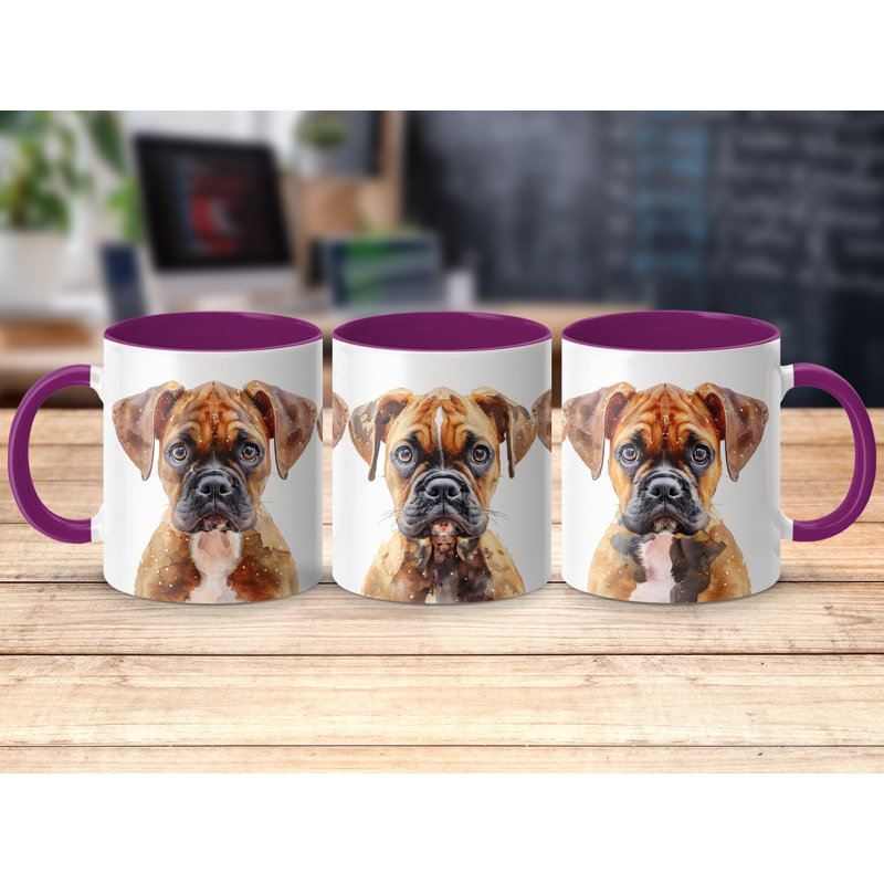 11oz Watercolour Boxer Dog Design Coffee Mug, 2, Purple