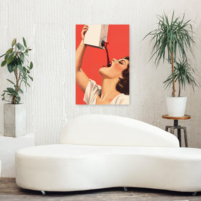 Retro Woman Drinking Wine Classic Retro Vintage Wall Art Print