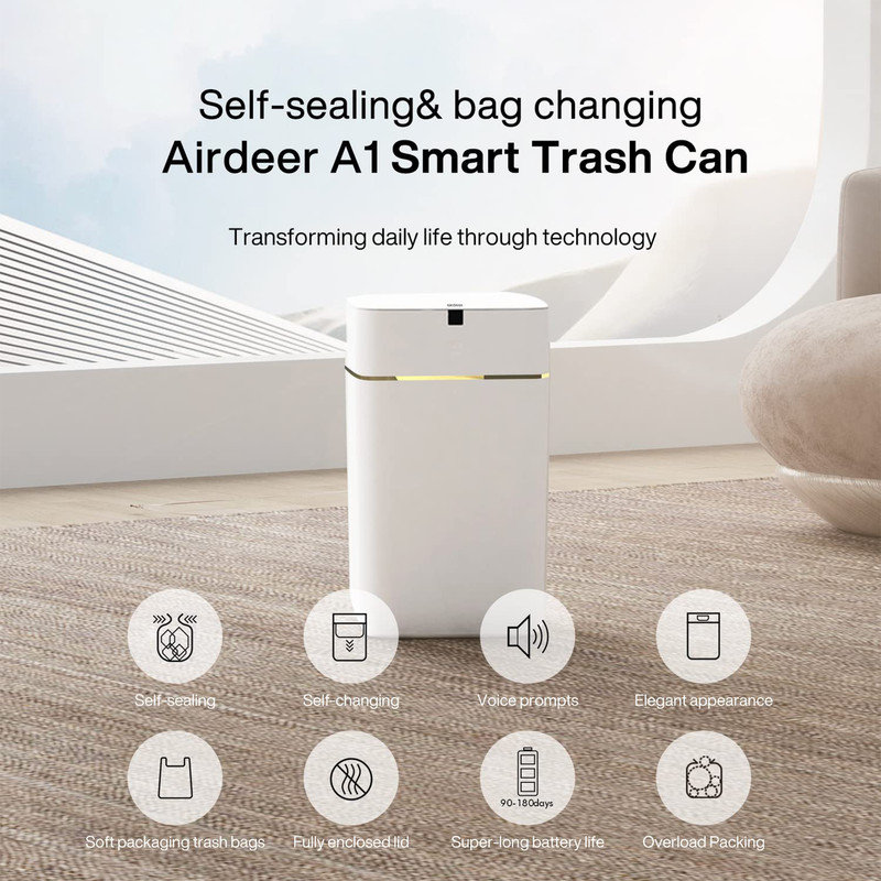 White and Gold 4-Gallon Motion Sensor Trash Can