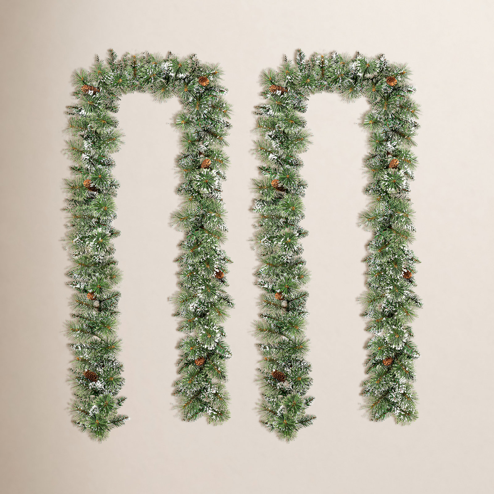 Pre-Lit Frosted Greenery Pinecones Christmas Garland with Lights, 9'