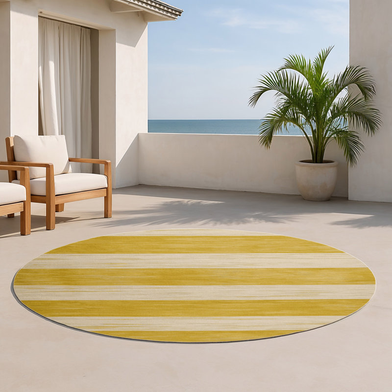 Tapis intérieur / extérieur beige HorizontalStripes, Rond 5 pi