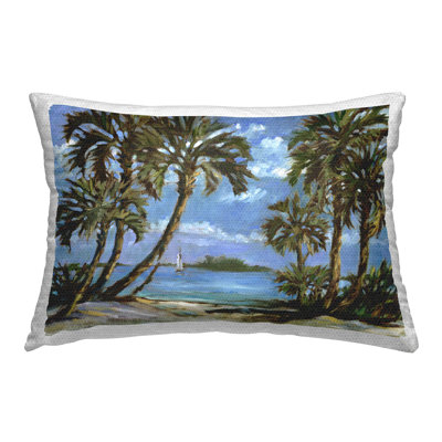 Palm Trees on Shore Outdoor Printed Pillow by Paul Brent