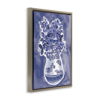 Vase Chinoiserie sur cadre flottant bleu, design par Hannah Byatt