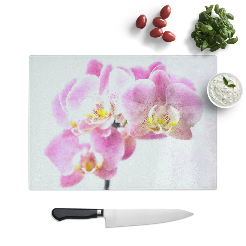 Tempered Glass Pink Orchid Flower Chopping Board, 20 cm x 28.5 cm