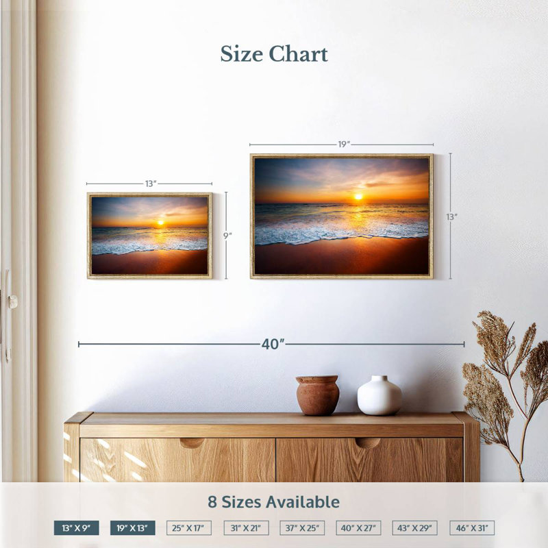 Coucher de soleil sur les vagues mousseuses, 19 po x 13 po, Cadre flottant en bois naturel