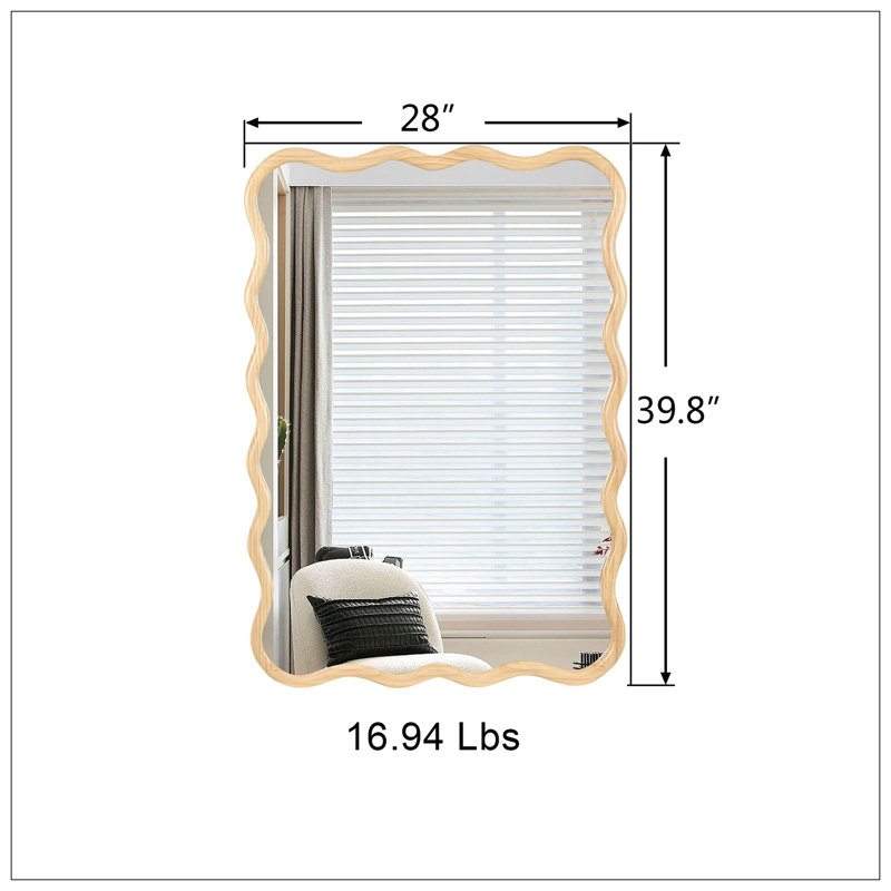 Miroir rectangulaire ondulé en bois massif pour décoration murale moderne, Bois naturel
