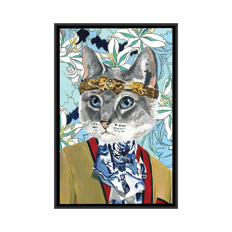 « Cat » par Heather Perry-imprimé, Pas de tapis, Toile avec cadre noir, H 26 po x l 18 po x 1,5 po