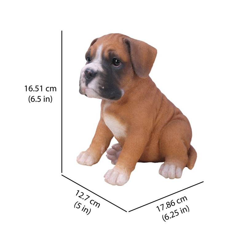 Adorable Brown and White Resin Boxer Puppy Statue