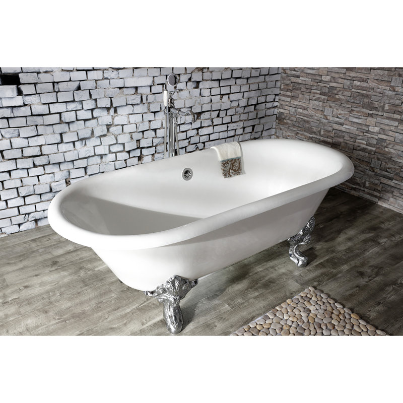 Kingston Brass Aqua Eden 72-Inch Cast Iron Oval Double Ended Clawfoot Tub (No Faucet Drillings), Polished Chrome