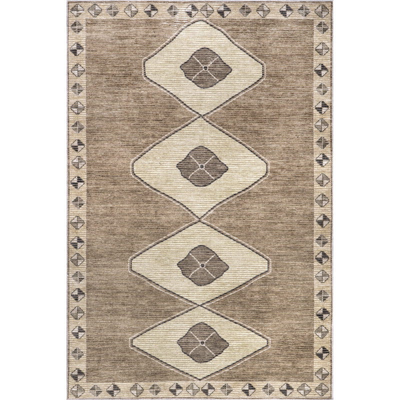 Fennel Diamond Machine Washable Area Rug, Rectangle 3'3" x 5'