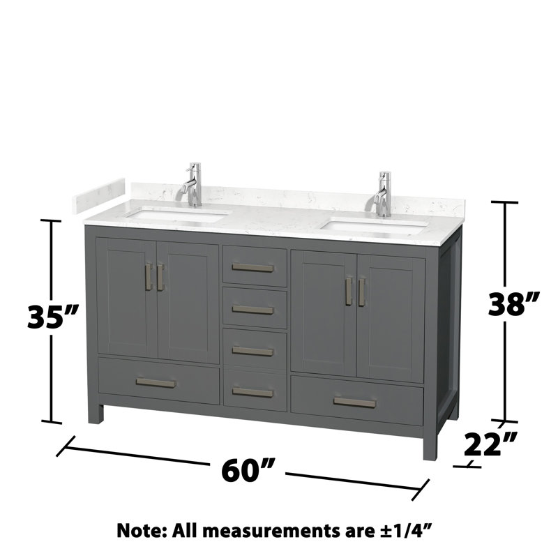 Ensemble de meuble-lavabo double 60 po avec plateau en marbre de culture Sheffield, Gris foncé, Marbre de culture de Carrare
