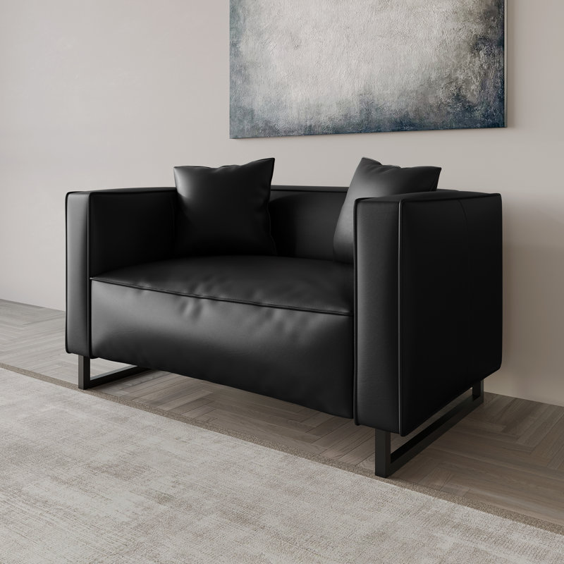 PU Leather Upholstered Loveseat, Black