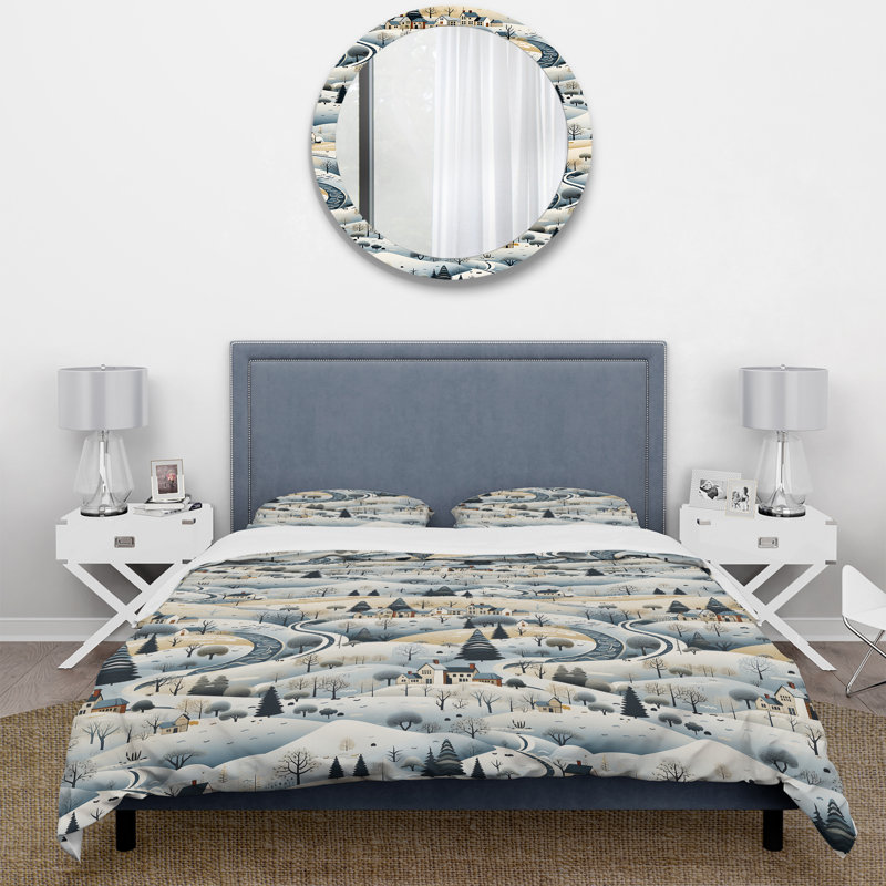 Hiver, paysage scandinave I, literie, Housse de couette pour très grand lit et 2 très
