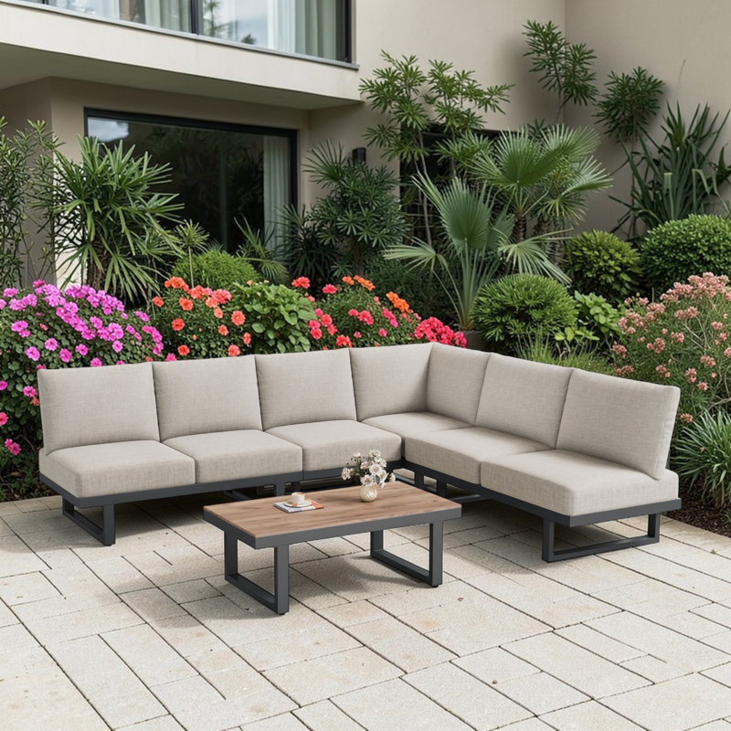 180cm Wide L-Shaped Iron Patio Sectional Set