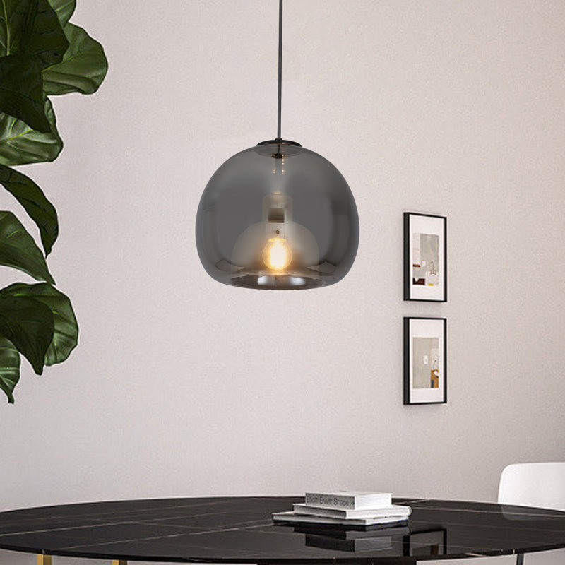 Govinda 9.8" 1 - Light Modern Single Globe Pendant with Gray Mirror Glass Shade in Matte Black, Black/Gray Mirror