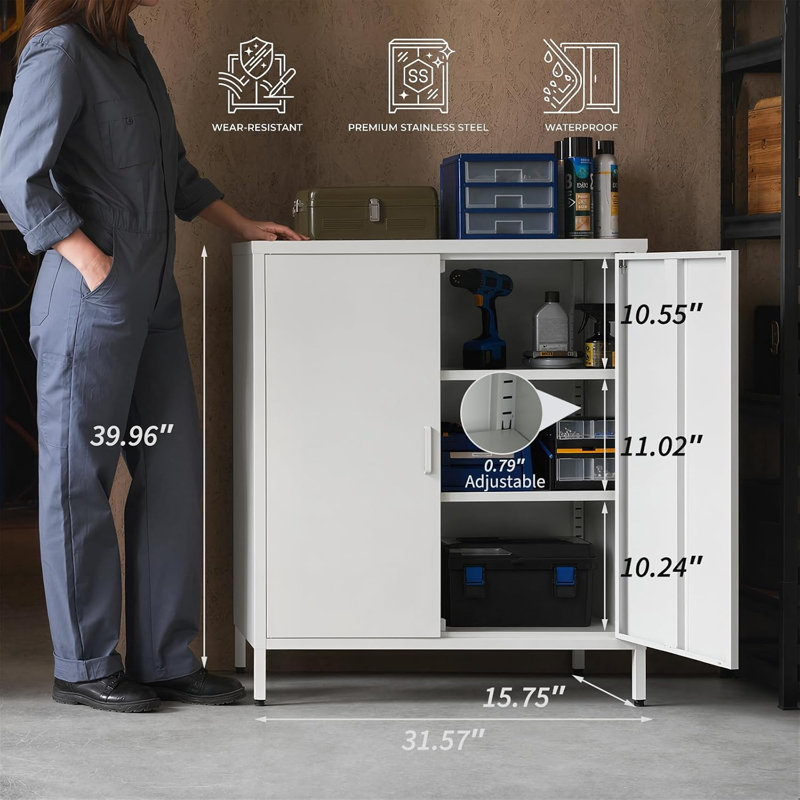 Armoire de rangement métallique de 101,6 cm (40 po) de hauteur avec 2 portes et 3 tablettes réglables. Parfait pour la maison, le bureau ou le garage.