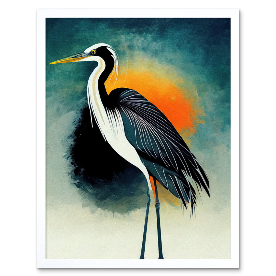Heron Monochrome Bird Portrait Sunrise - No Frame Rectangle Print