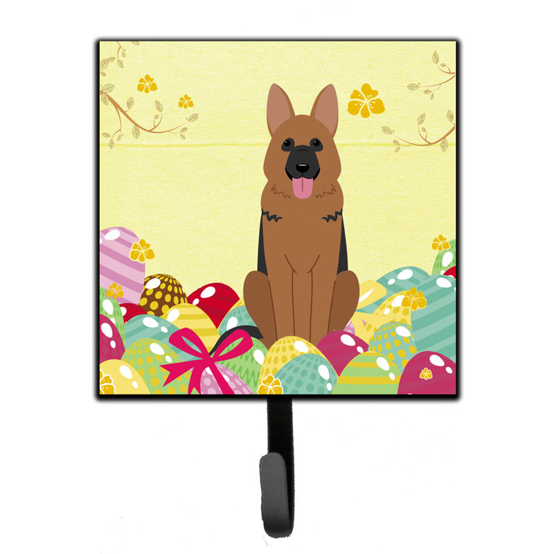 Mcelyea Metal Wall Organizer with Key Hooks, Yellow/Brown/Pink, German Shepherd