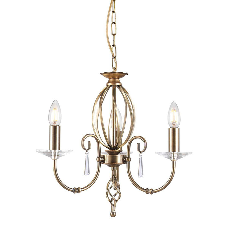 Thebes 3 - Light Candle Style Chandelier, Aged Brass