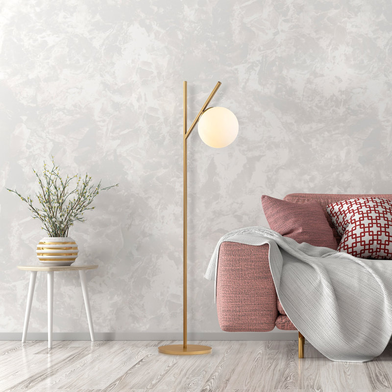 Lampe sur pied arquée 12,18 po Cawe, Crème, Or