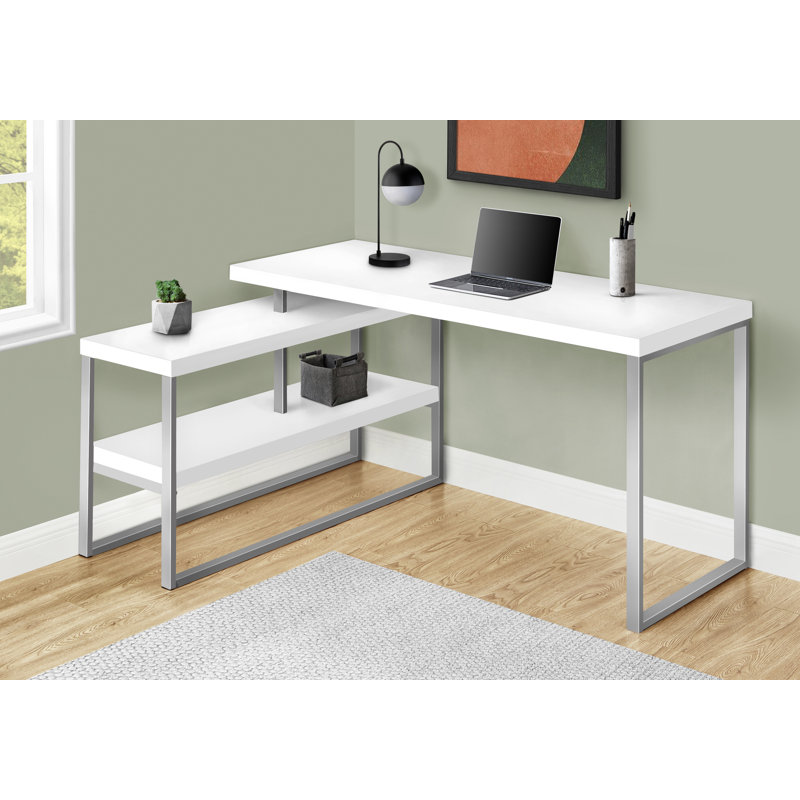 Computer Desk, Home Office, Corner, Storage Shelves, 60"L, L Shape, Work, Laptop, Metal, White