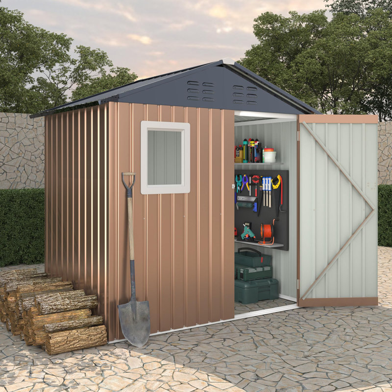 Remise de rangement en métal 6 pi x 4 pi avec fenêtre, porte verrouillable et évent d'aération, remise à outils de jardin en acier galvanisé pour patio