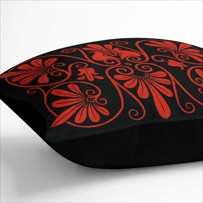 Floral Square Throw Cushion, Black, 40cm H x 40cm W x 15cm D