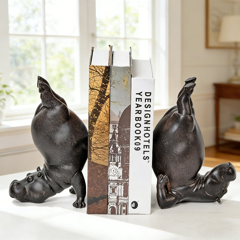 Serre-livres en résine hippopotame