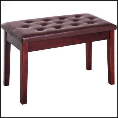 Duet Piano Bench With Faux Leather Padded Cushion And Wooden Frame, Button Tufted For Comfort And Style