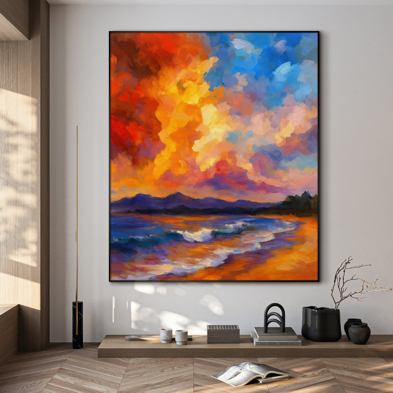 Très grande reproduction d'art sur toile - Coastal Sunset Art, H 46 po x l 36 po