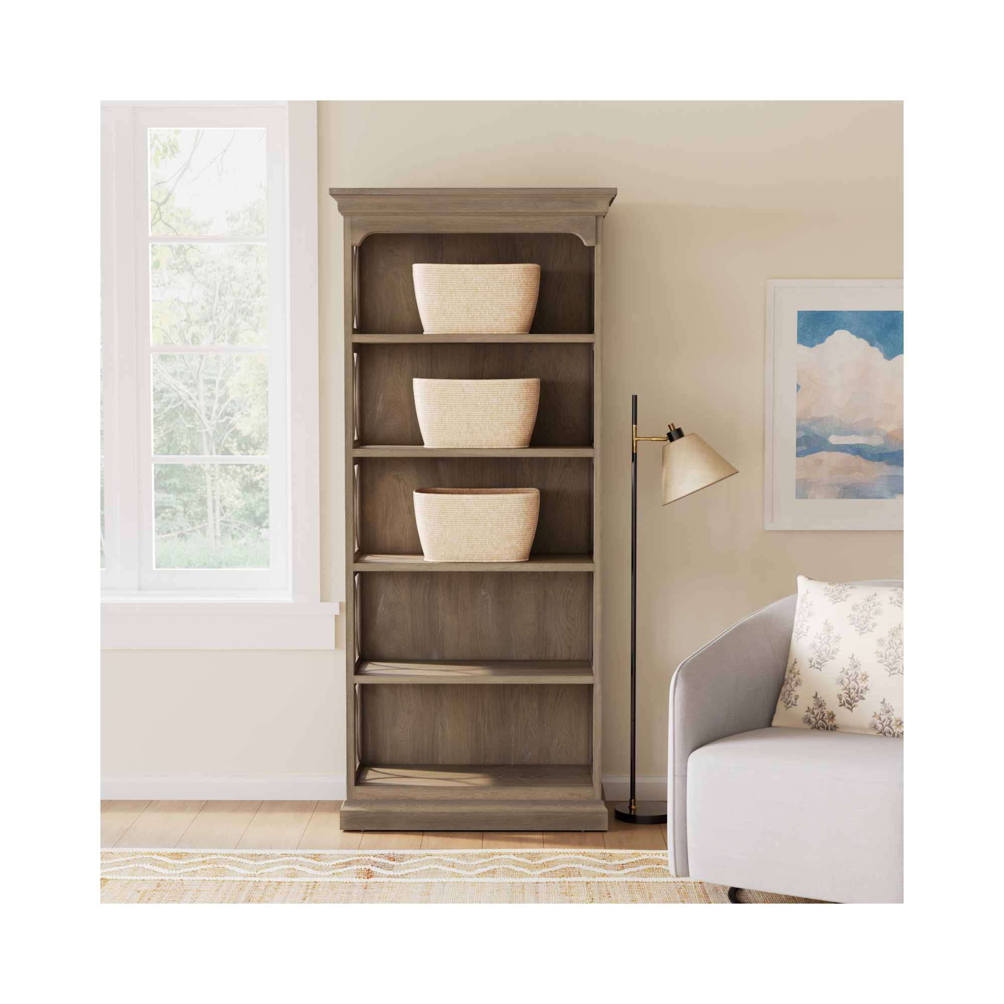 Abana Weathered Wood Fully Assembled Bookcase