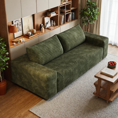 Siège profond de 25,6 po, tissu rayé moelleux, capacité de 600 lb, canapé dans une boîte, compatible avec les appartements