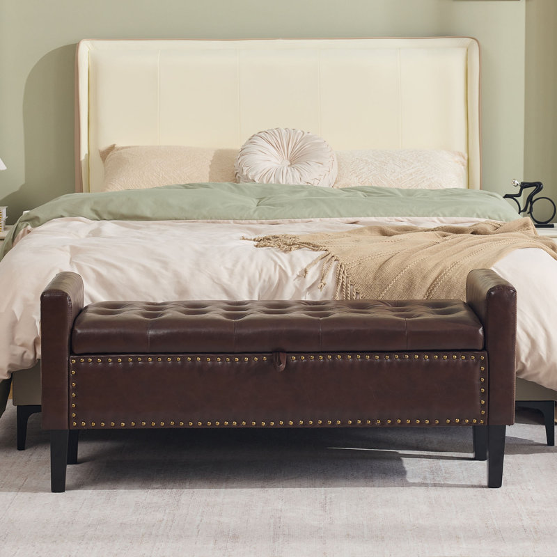 47" W Water-Resistant Faux Leather Upholstered Flip Top Storage Bench, Dark Brown-pu
