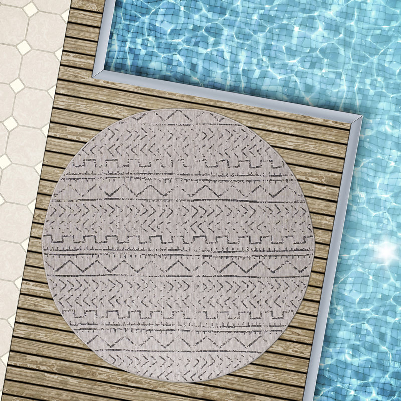 Tapis intérieur / extérieur gris Waikiki, Rond 6 pi 7 po