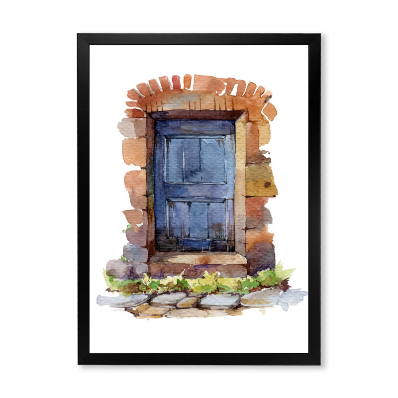 Vieille porte d'entrée rustique - peinture sur toile, H 32 po x l 16 po, Cadre noir