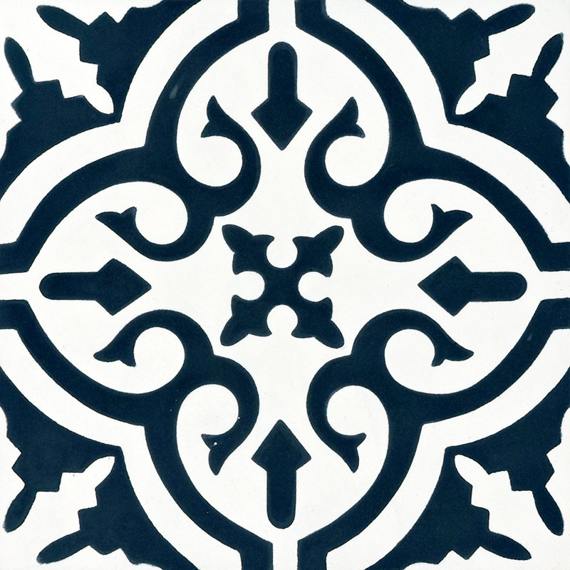 Mamounia 8" x 8" Cement Moroccan Wall & Floor Tile, Navy Blue/White