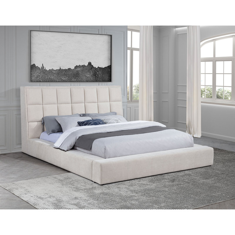 Grand lit plateforme tapissier Dreux, Crème, Grand