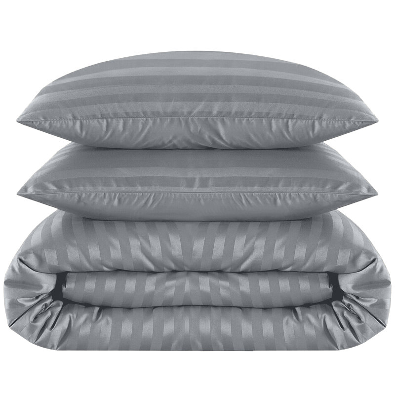 Microfiber 250 TC Reversible Stripe Duvet Cover Set with Pillowcases, Single Duvet Cover + 1 Standard Pillowcase, Grey
