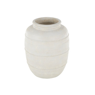  Magnesium Oxide Distressed Decorative Vase with Raised Braided Accents