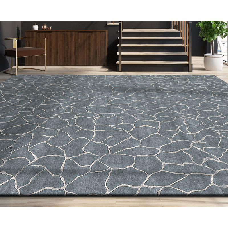 Tapis bleu clair et doré de haute qualité noué à la main