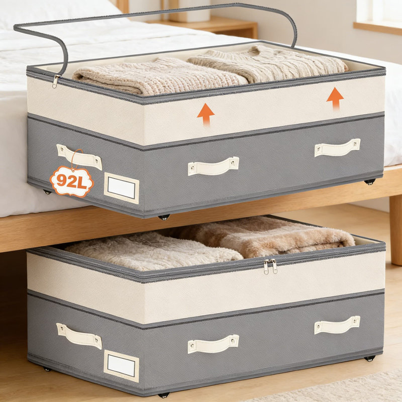 Under Bed Storage Containers With Wheels, 92L Large Capacity Adjustable Height Rolling Drawers With Clear Lids For Bedroom Closet Shoe And Clothing Organization, 2 Pack