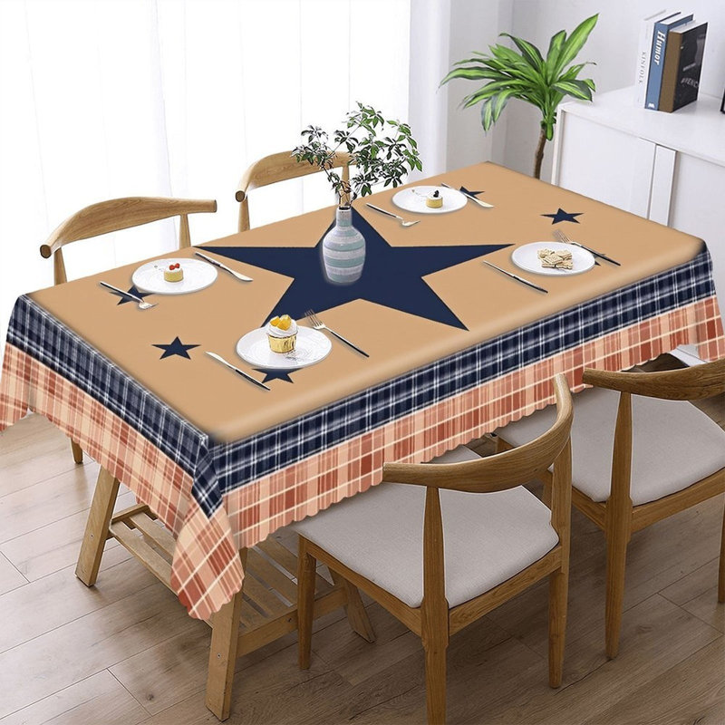 Plaid Border Star Juneteenth 60" x 120" Scalloped Edge Rectangular Tablecloth