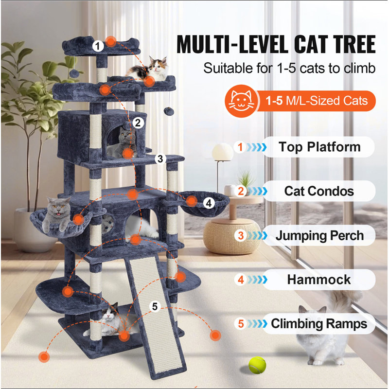 Tour à chat pour chat d'intérieur avec pot à chat 68,5 "