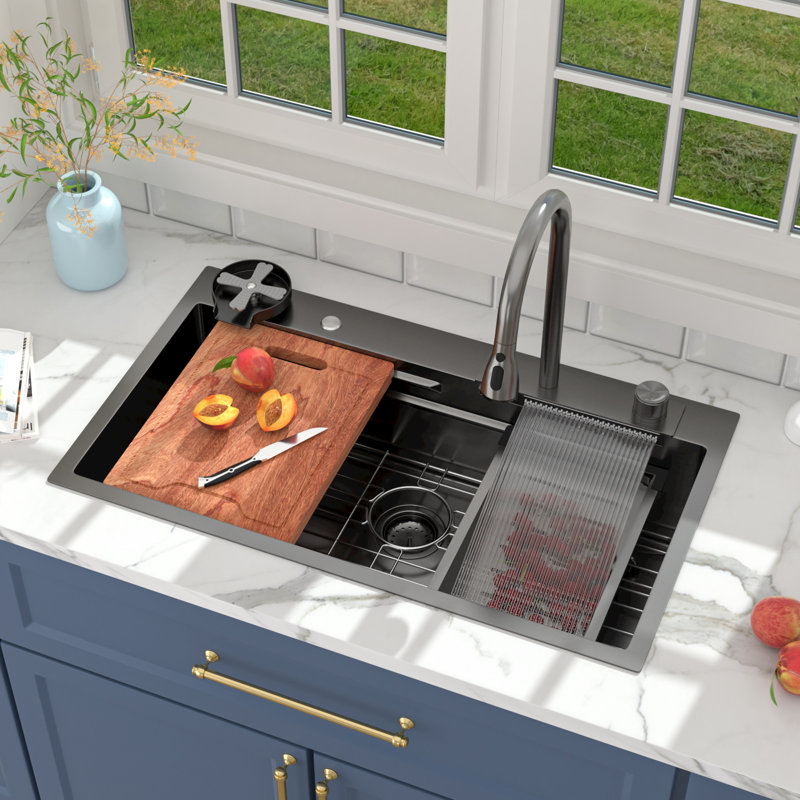 Évier de cuisine à cascade de cuisine encastrable en acier inoxydable de calibre 16 de 33 po x l 19 po avec accessoires