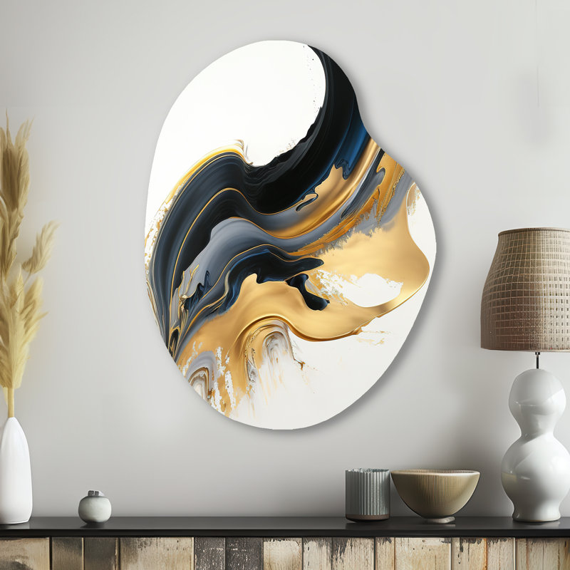 Myesha - Sculpture murale abstraite en forme de poire à encre liquide, H 38 po x l 28 po